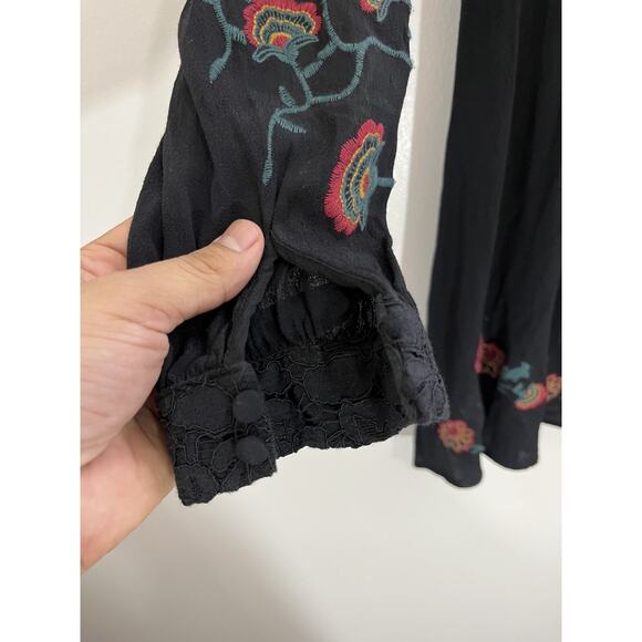 Y2K Fairygoth Romantic Babydoll Dress XS Floral Embroidery Whimsigoth Cottage - Picture 7 of 16